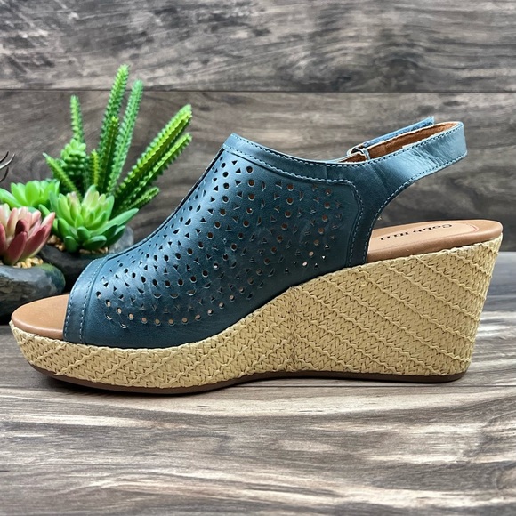 NIB Cobb Hill by Rockport 8W WIDE Erika Open Toe Slingback Wedge Sandal Blue - Picture 7 of 11